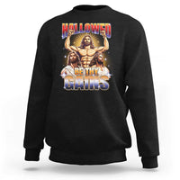 Funny Muscle Jesus Weightlifting Sweatshirt Hallowed Be Thy Gains Workout Humor - Wonder Print Shop