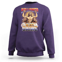 Funny Muscle Jesus Weightlifting Sweatshirt Hallowed Be Thy Gains Workout Humor - Wonder Print Shop