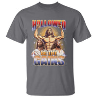 Funny Muscle Jesus Weightlifting T Shirt Hallowed Be Thy Gains Workout Humor - Wonder Print Shop