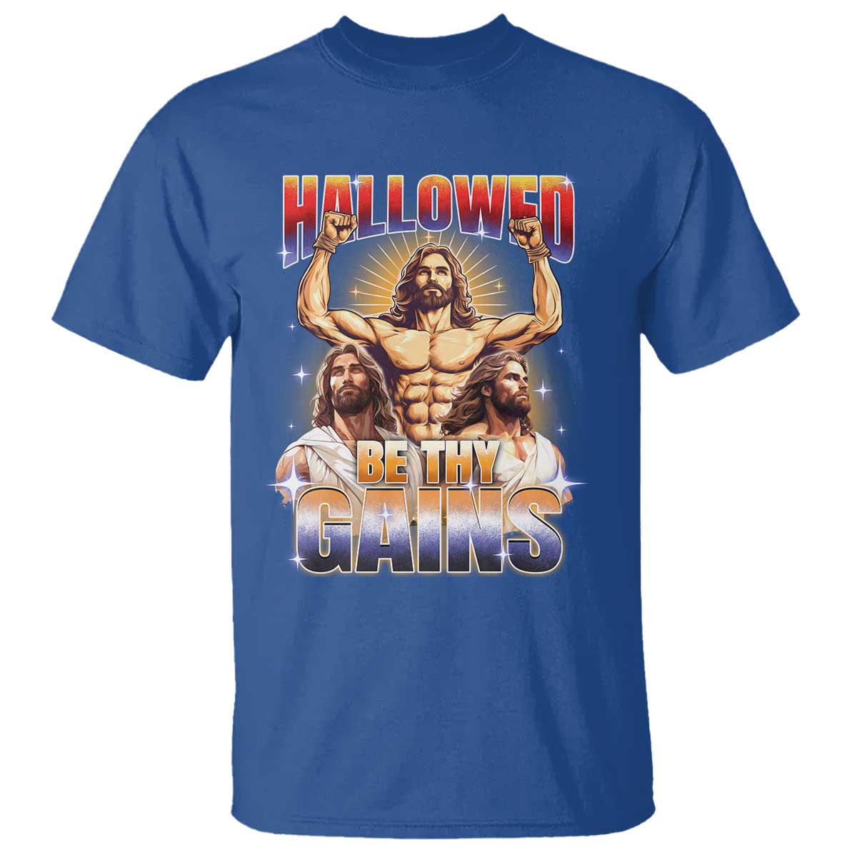 Funny Muscle Jesus Weightlifting T Shirt Hallowed Be Thy Gains Workout Humor - Wonder Print Shop