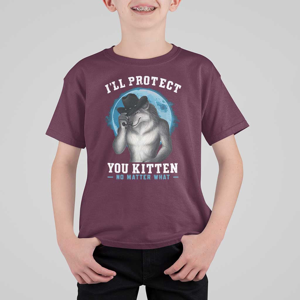 Funny I'll Protect You Kitten No Matter What T Shirt For Kid Alpha Wolf Oddly Specific Meme - Wonder Print Shop