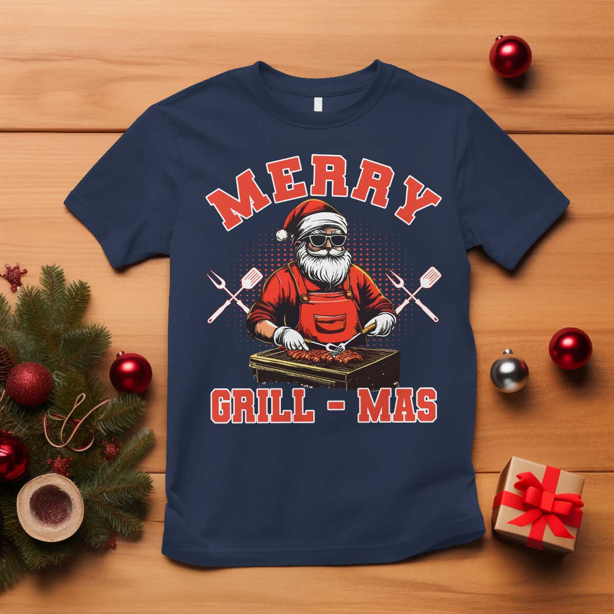 Funny Christmas Grilling Santa T Shirt Merry Grill-Mas BBQ - Wonder Print Shop