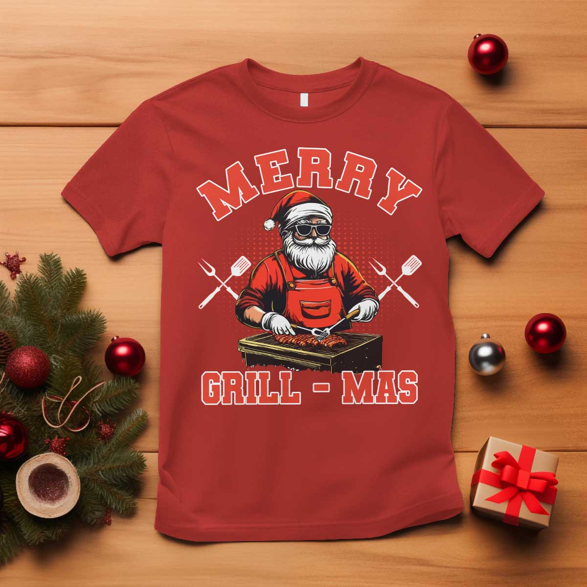 Funny Christmas Grilling Santa T Shirt Merry Grill-Mas BBQ - Wonder Print Shop