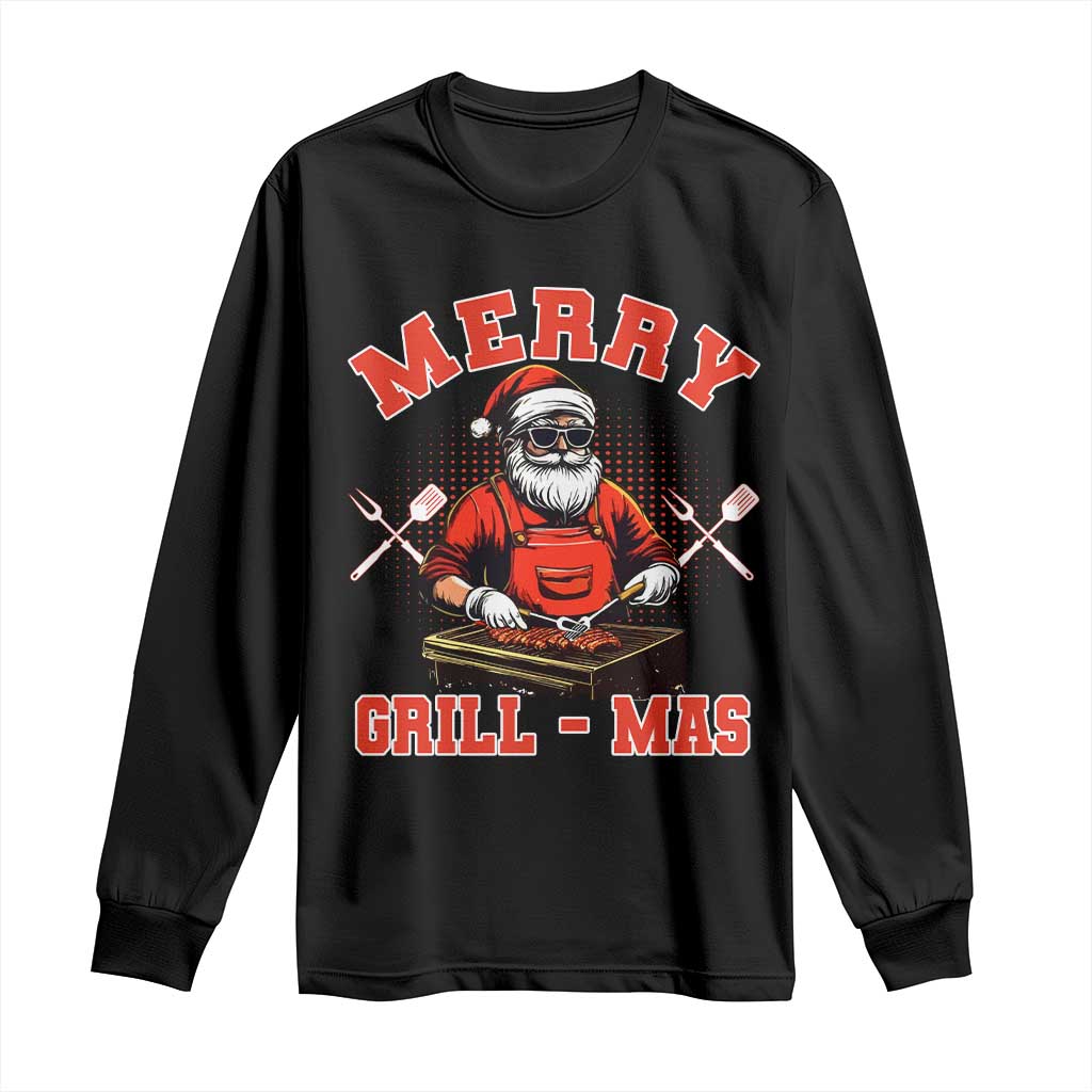Funny Christmas Grilling Santa Long Sleeve Shirt Merry Grill-Mas BBQ