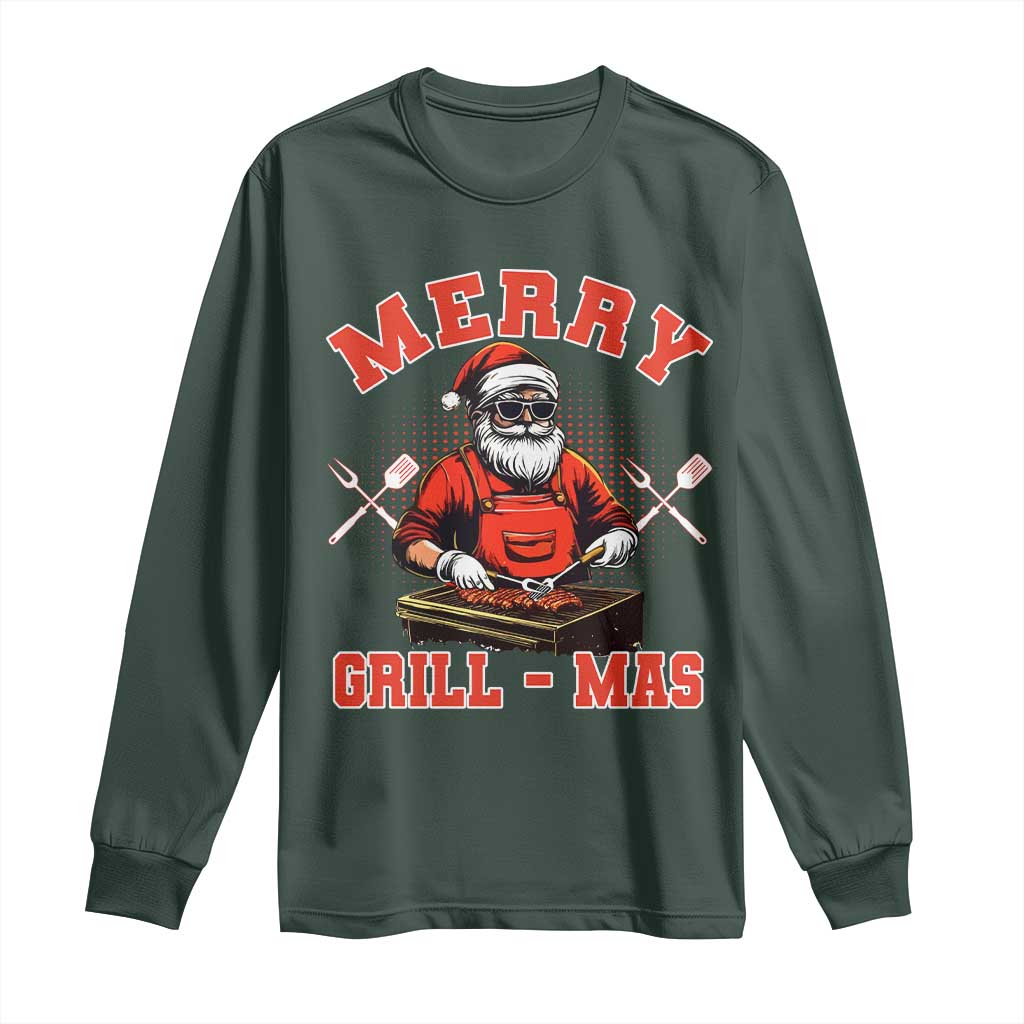 Funny Christmas Grilling Santa Long Sleeve Shirt Merry Grill-Mas BBQ