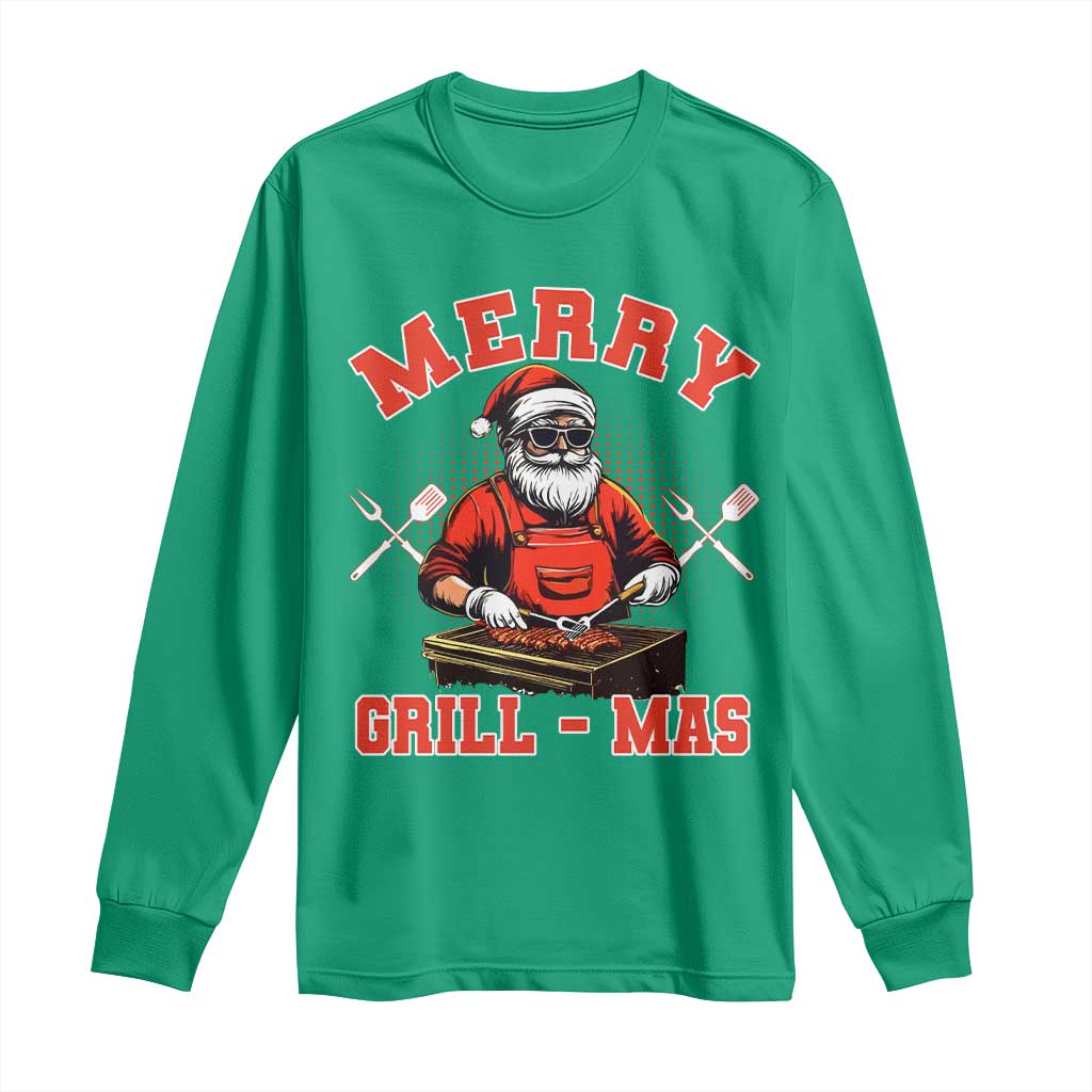 Funny Christmas Grilling Santa Long Sleeve Shirt Merry Grill-Mas BBQ