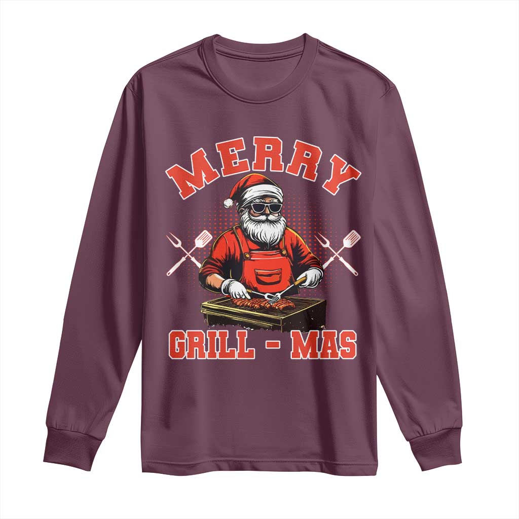 Funny Christmas Grilling Santa Long Sleeve Shirt Merry Grill-Mas BBQ