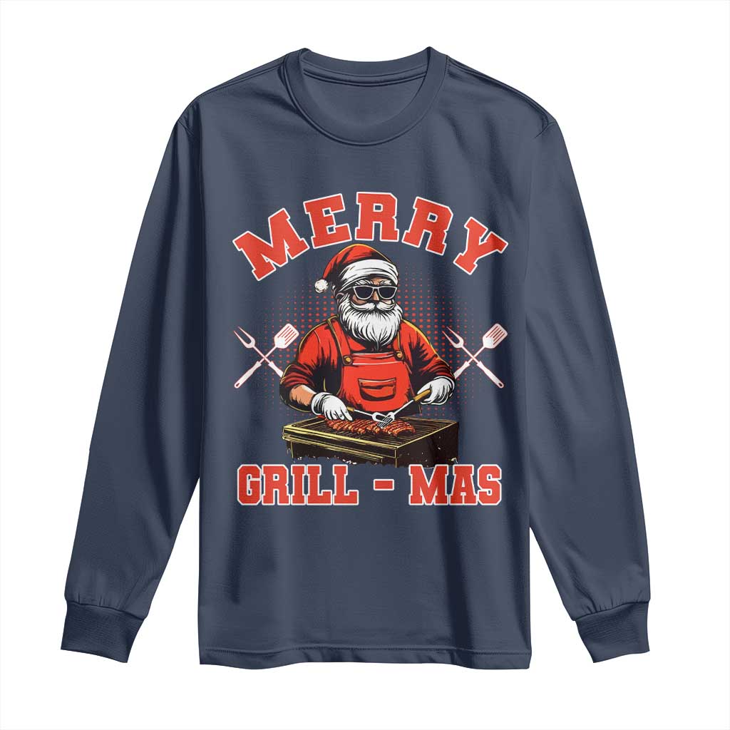 Funny Christmas Grilling Santa Long Sleeve Shirt Merry Grill-Mas BBQ