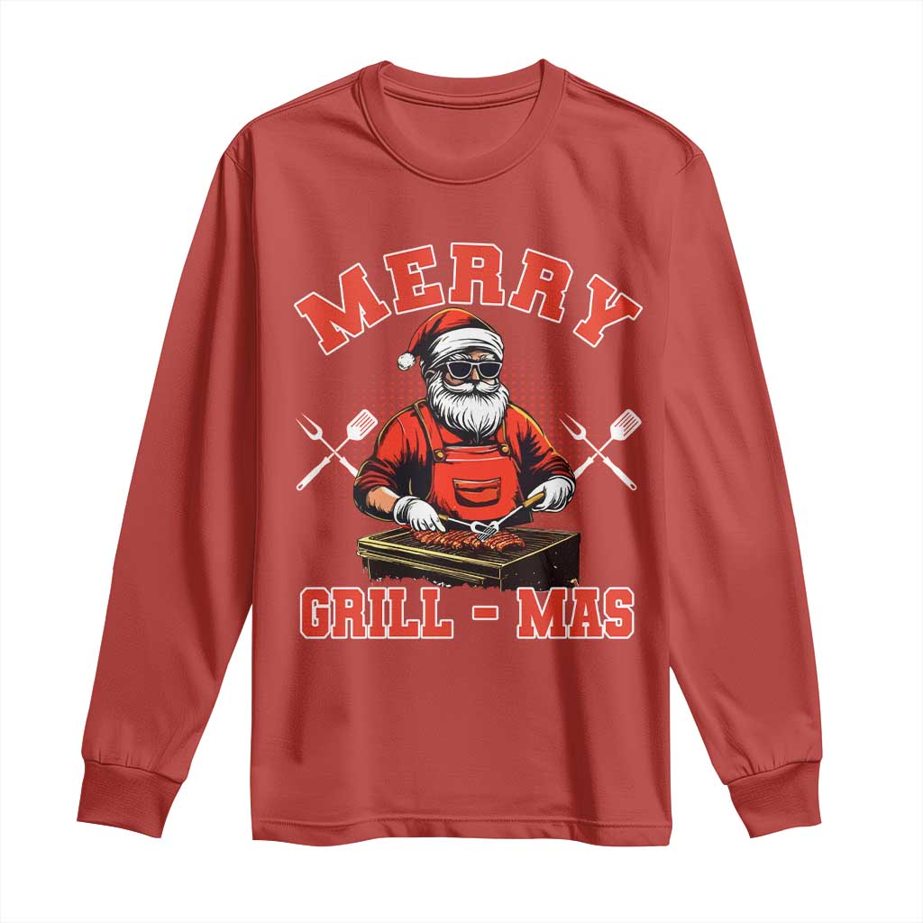 Funny Christmas Grilling Santa Long Sleeve Shirt Merry Grill-Mas BBQ