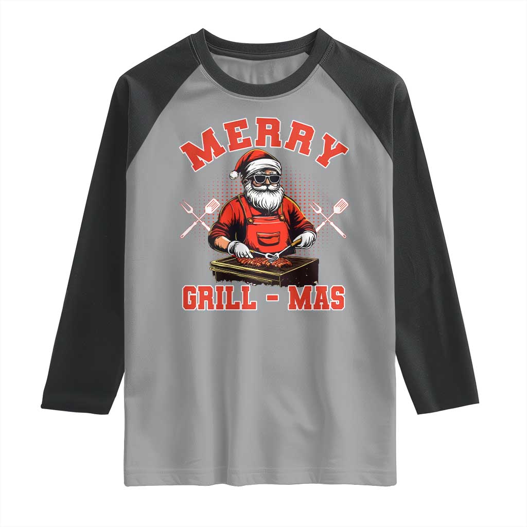 Funny Christmas Grilling Santa Raglan Shirt Merry Grill-Mas BBQ - Wonder Print Shop