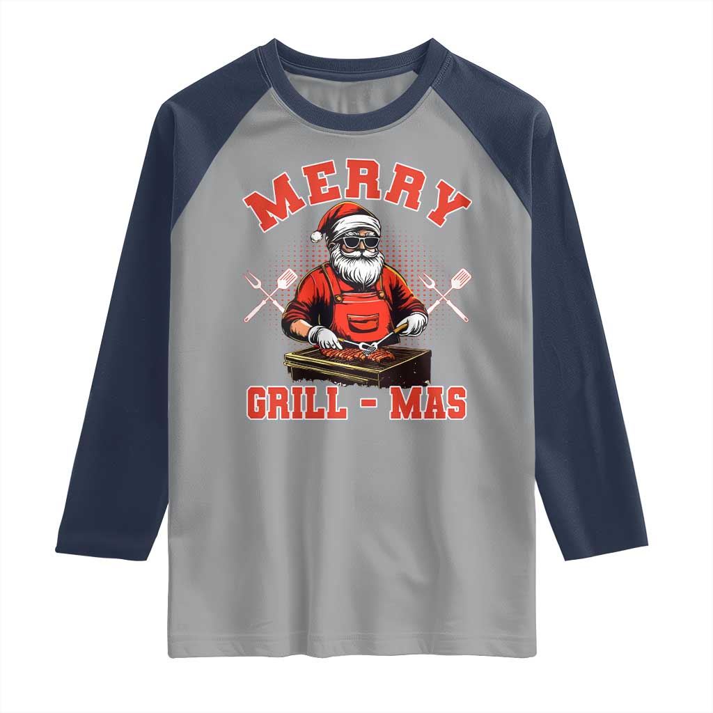 Funny Christmas Grilling Santa Raglan Shirt Merry Grill-Mas BBQ - Wonder Print Shop
