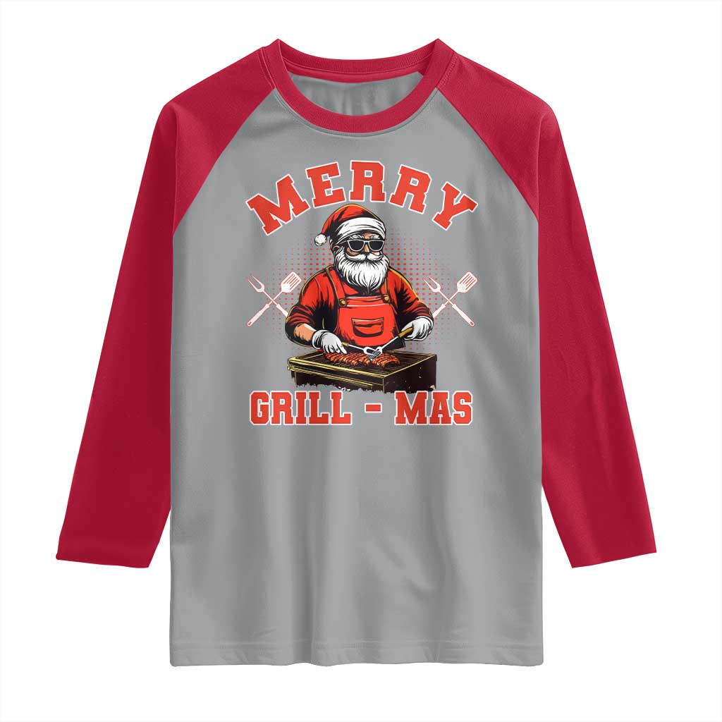 Funny Christmas Grilling Santa Raglan Shirt Merry Grill-Mas BBQ - Wonder Print Shop