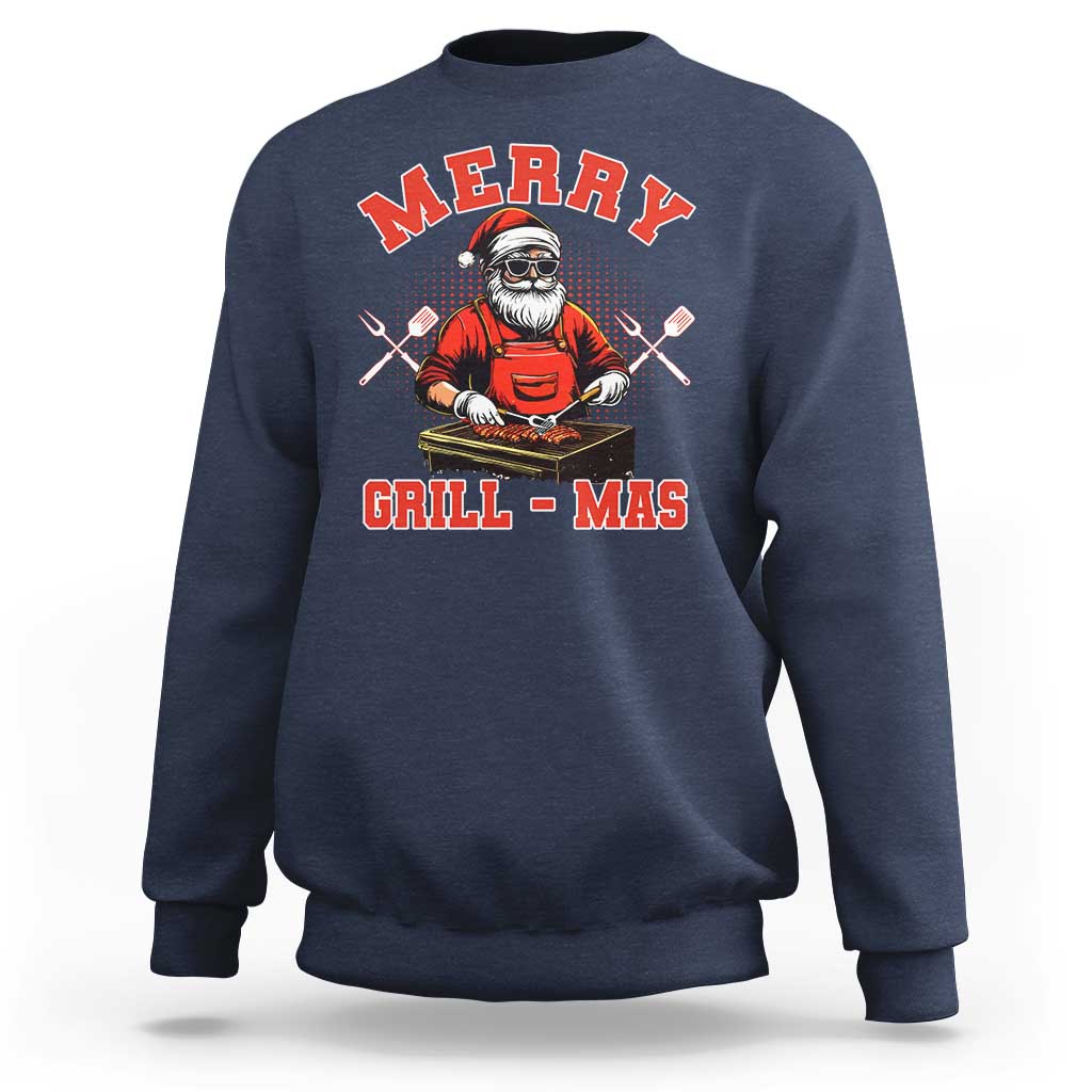 Funny Christmas Grilling Santa Sweatshirt Merry Grill-Mas BBQ - Wonder Print Shop