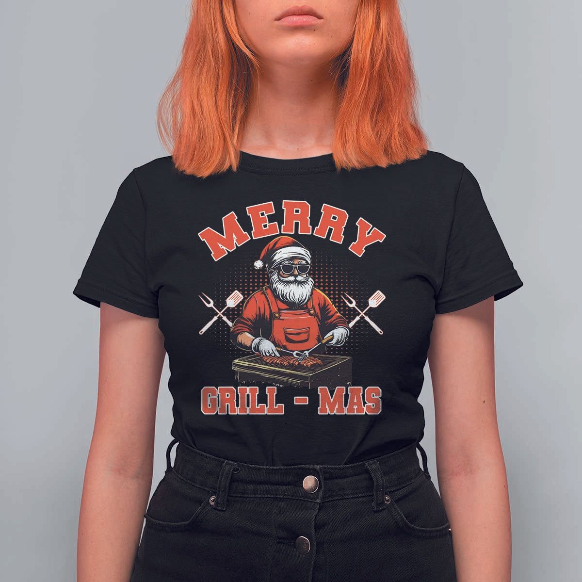 Funny Christmas Grilling Santa T Shirt For Women Merry Grill-Mas BBQ - Wonder Print Shop
