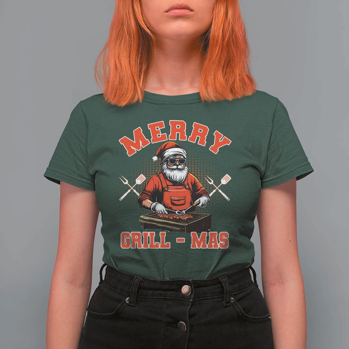 Funny Christmas Grilling Santa T Shirt For Women Merry Grill-Mas BBQ - Wonder Print Shop