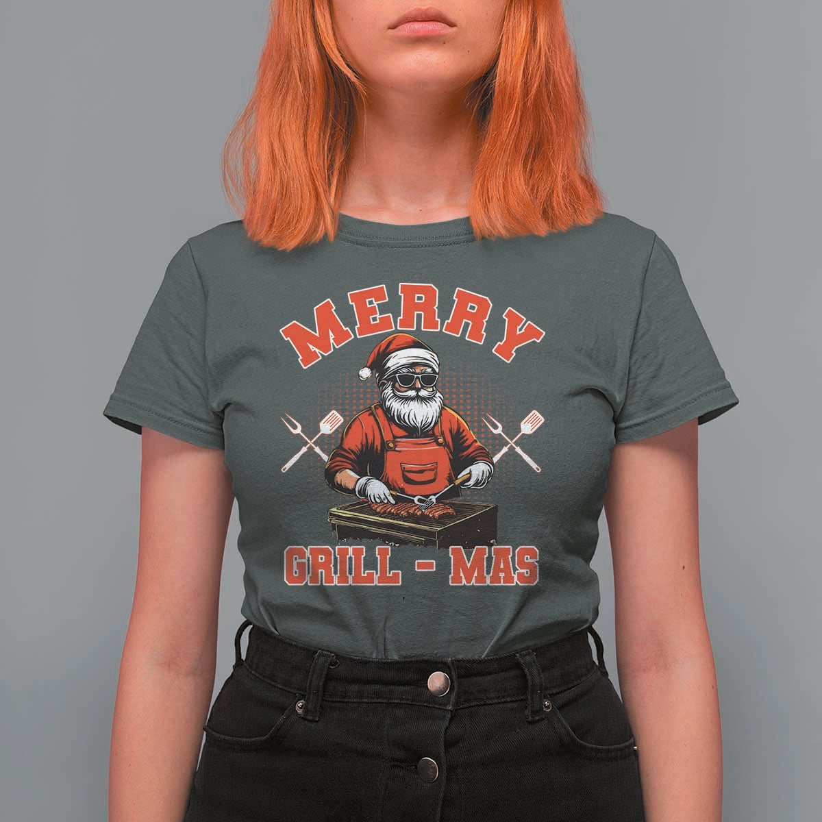 Funny Christmas Grilling Santa T Shirt For Women Merry Grill-Mas BBQ - Wonder Print Shop