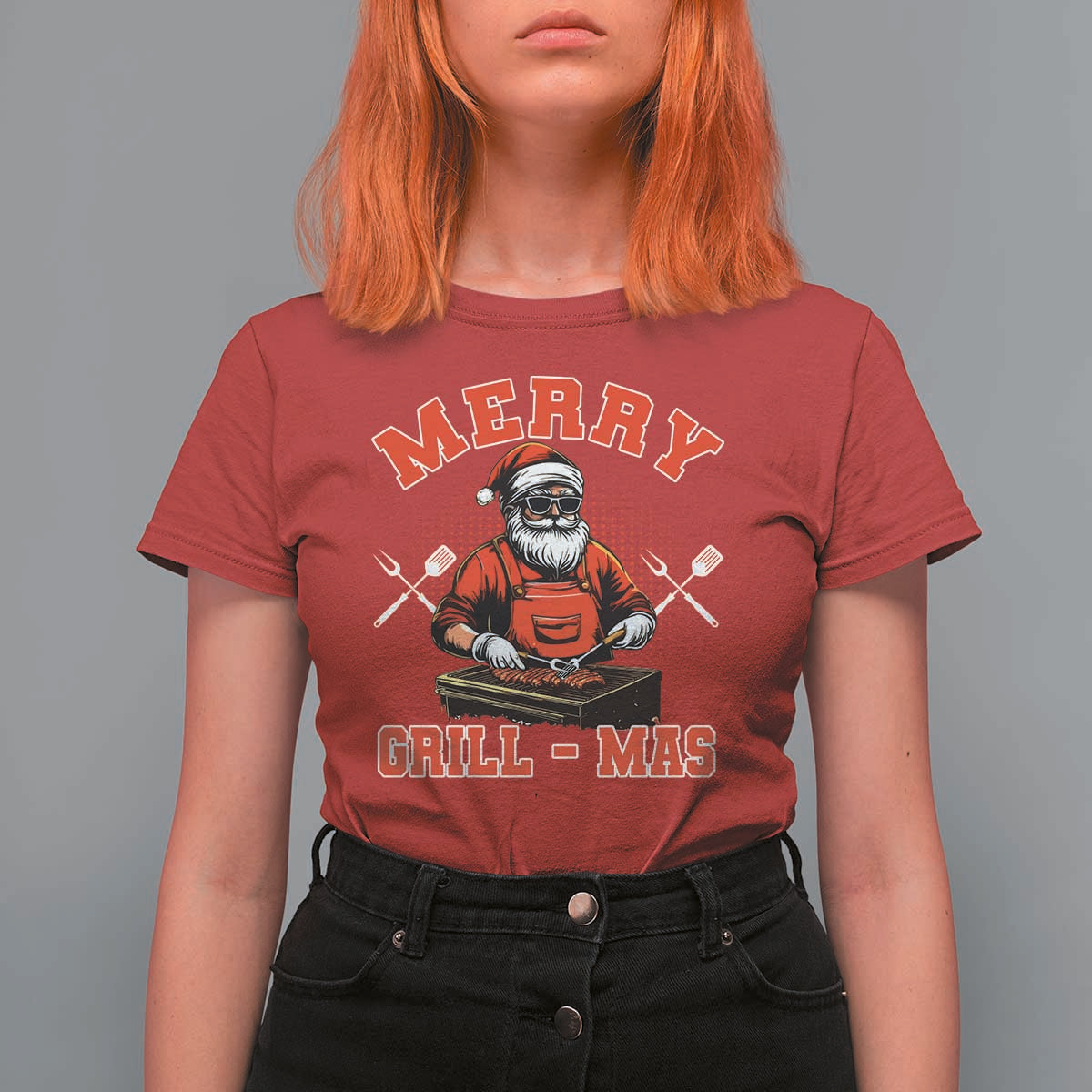 Funny Christmas Grilling Santa T Shirt For Women Merry Grill-Mas BBQ - Wonder Print Shop