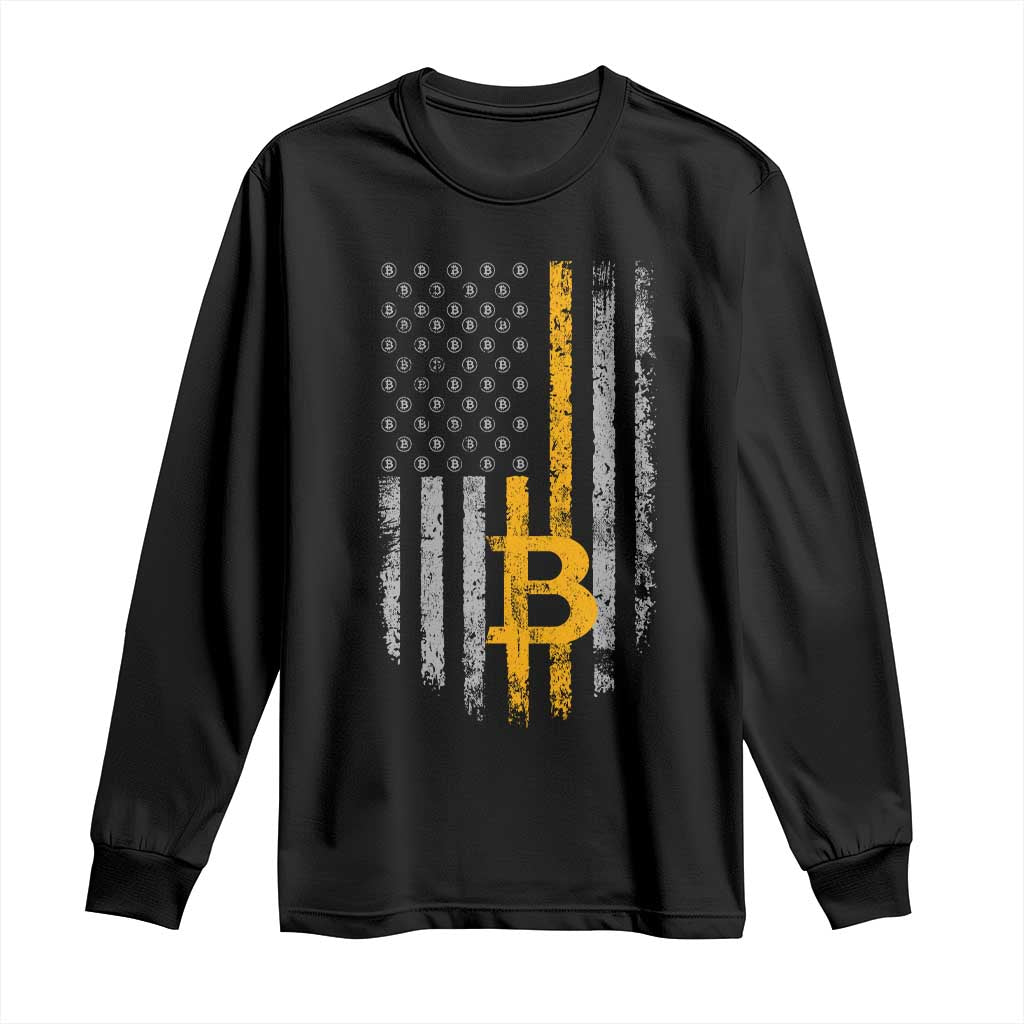 Funny Bitcoin BTC Crypto Cryptocurrency Trader American Flag Long Sleeve Shirt
