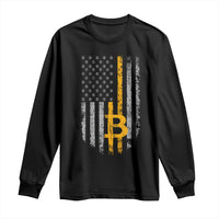 Funny Bitcoin BTC Crypto Cryptocurrency Trader American Flag Long Sleeve Shirt