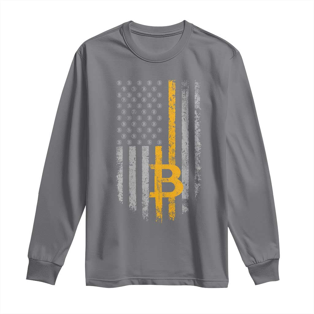 Funny Bitcoin BTC Crypto Cryptocurrency Trader American Flag Long Sleeve Shirt