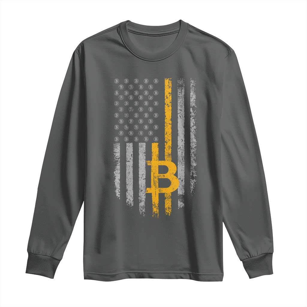 Funny Bitcoin BTC Crypto Cryptocurrency Trader American Flag Long Sleeve Shirt