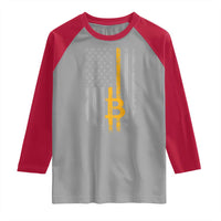 Funny Bitcoin BTC Crypto Cryptocurrency Trader American Flag Raglan Shirt