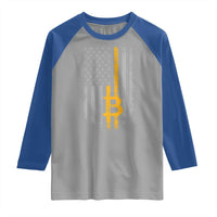 Funny Bitcoin BTC Crypto Cryptocurrency Trader American Flag Raglan Shirt
