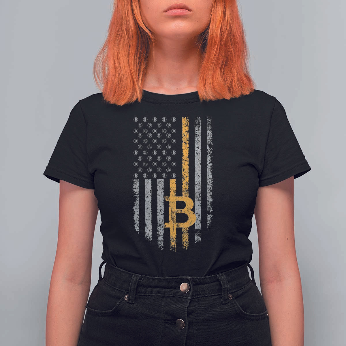 Funny Bitcoin BTC Crypto Cryptocurrency Trader American Flag T Shirt For Women - Wonder Print Shop