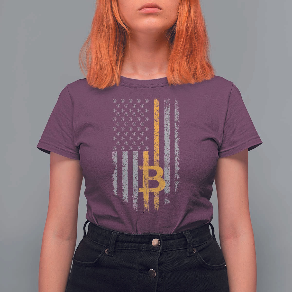 Funny Bitcoin BTC Crypto Cryptocurrency Trader American Flag T Shirt For Women - Wonder Print Shop