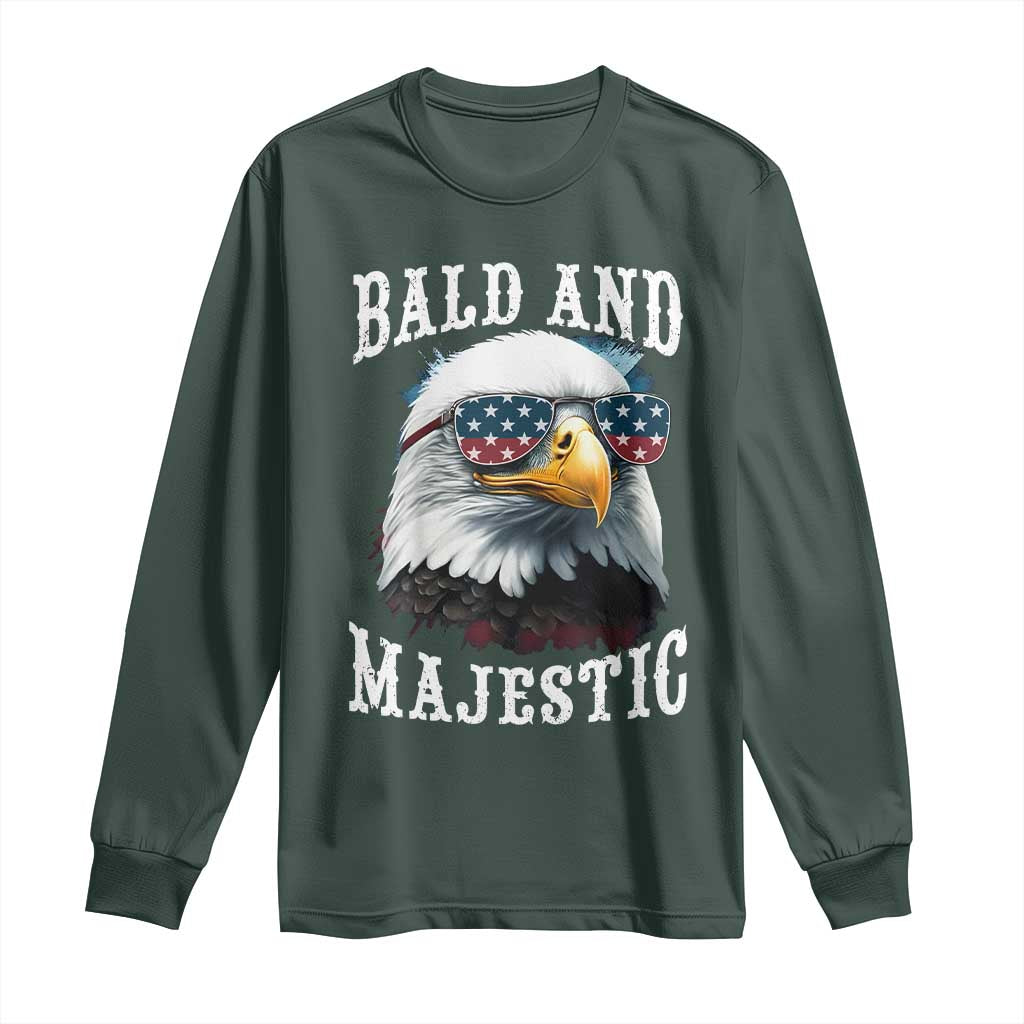 Funny Eagle Bald And Majestic Long Sleeve Shirt American Flag Sunglasses Eagle