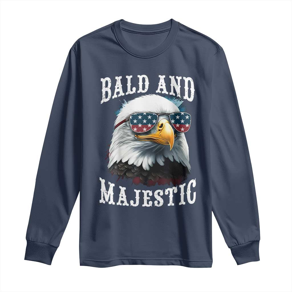 Funny Eagle Bald And Majestic Long Sleeve Shirt American Flag Sunglasses Eagle
