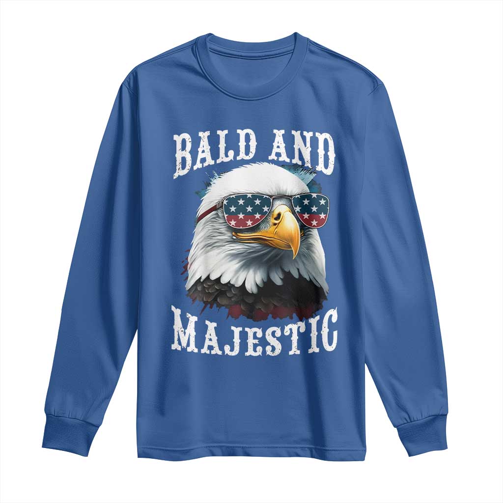 Funny Eagle Bald And Majestic Long Sleeve Shirt American Flag Sunglasses Eagle