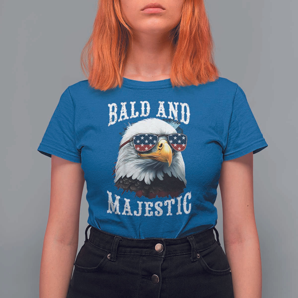 Funny Eagle Bald And Majestic T Shirt For Women American Flag Sunglasses Eagle - Wonder Print Shop