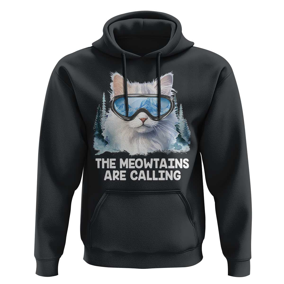 Funny Skiing Snowboarding Cat Hoodie The Meowtains Are Calling Ski Goggles
