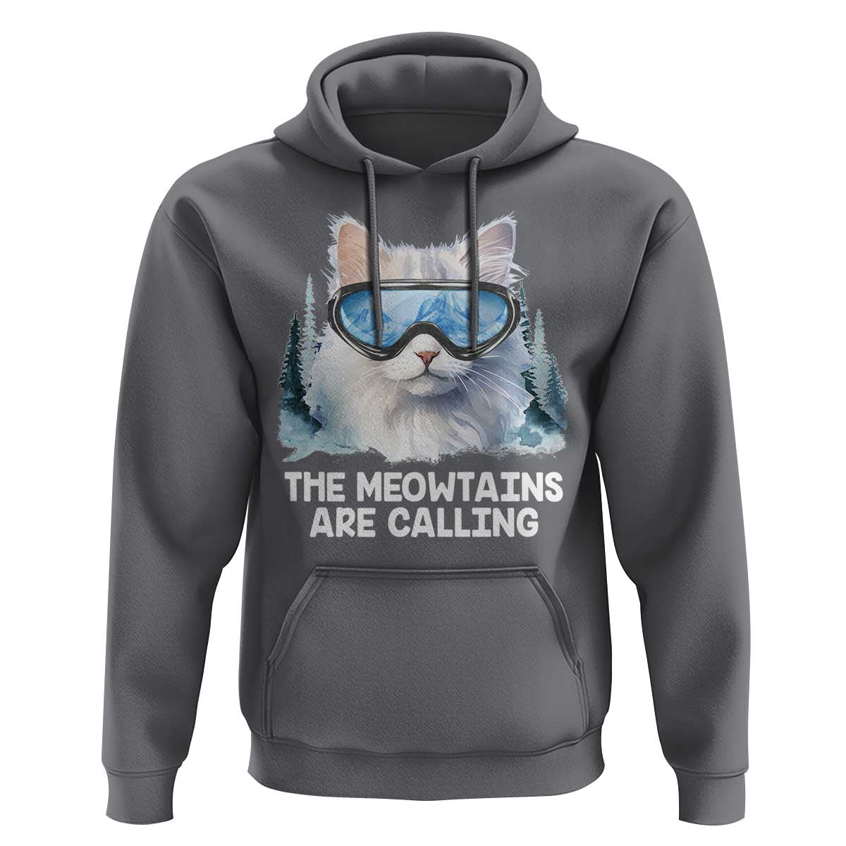 Funny Skiing Snowboarding Cat Hoodie The Meowtains Are Calling Ski Goggles