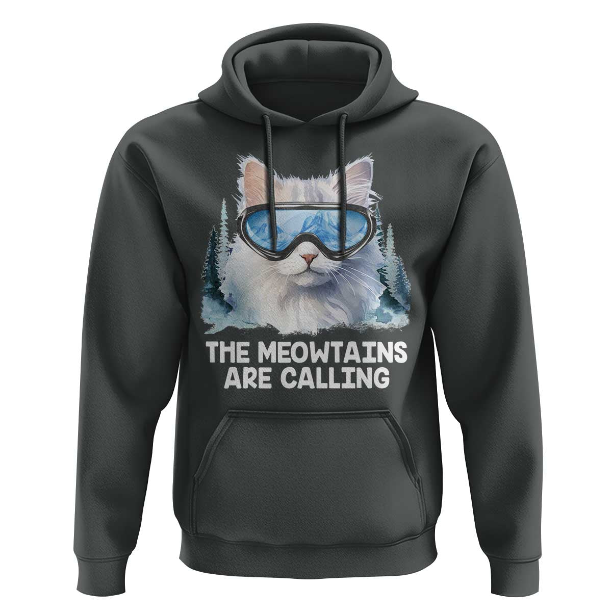 Funny Skiing Snowboarding Cat Hoodie The Meowtains Are Calling Ski Goggles