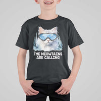 Funny Skiing Snowboarding Cat T Shirt For Kid The Meowtains Are Calling Ski Goggles - Wonder Print Shop