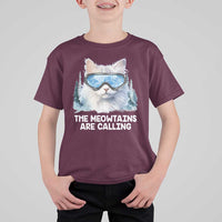 Funny Skiing Snowboarding Cat T Shirt For Kid The Meowtains Are Calling Ski Goggles - Wonder Print Shop