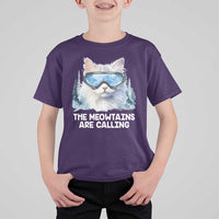 Funny Skiing Snowboarding Cat T Shirt For Kid The Meowtains Are Calling Ski Goggles - Wonder Print Shop