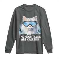Funny Skiing Snowboarding Cat Long Sleeve Shirt The Meowtains Are Calling Ski Goggles