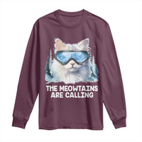 Funny Skiing Snowboarding Cat Long Sleeve Shirt The Meowtains Are Calling Ski Goggles