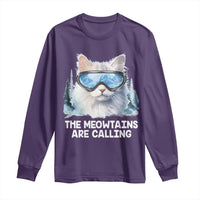 Funny Skiing Snowboarding Cat Long Sleeve Shirt The Meowtains Are Calling Ski Goggles