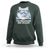 Funny Skiing Snowboarding Cat Sweatshirt The Meowtains Are Calling Ski Goggles - Wonder Print Shop