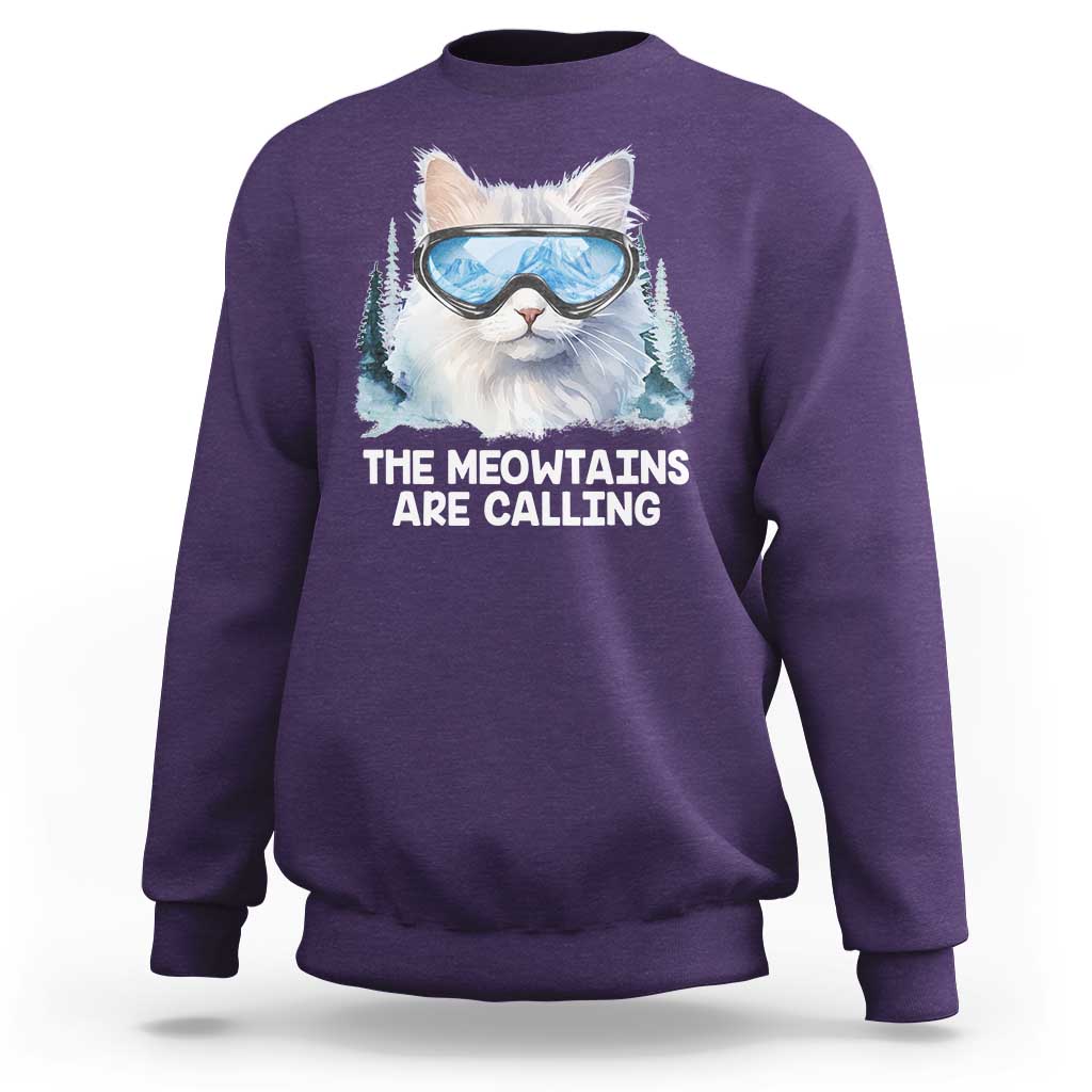 Funny Skiing Snowboarding Cat Sweatshirt The Meowtains Are Calling Ski Goggles - Wonder Print Shop