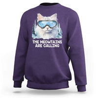 Funny Skiing Snowboarding Cat Sweatshirt The Meowtains Are Calling Ski Goggles - Wonder Print Shop