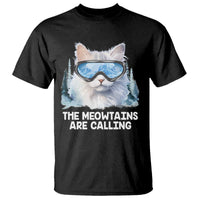Funny Skiing Snowboarding Cat T Shirt The Meowtains Are Calling Ski Goggles - Wonder Print Shop
