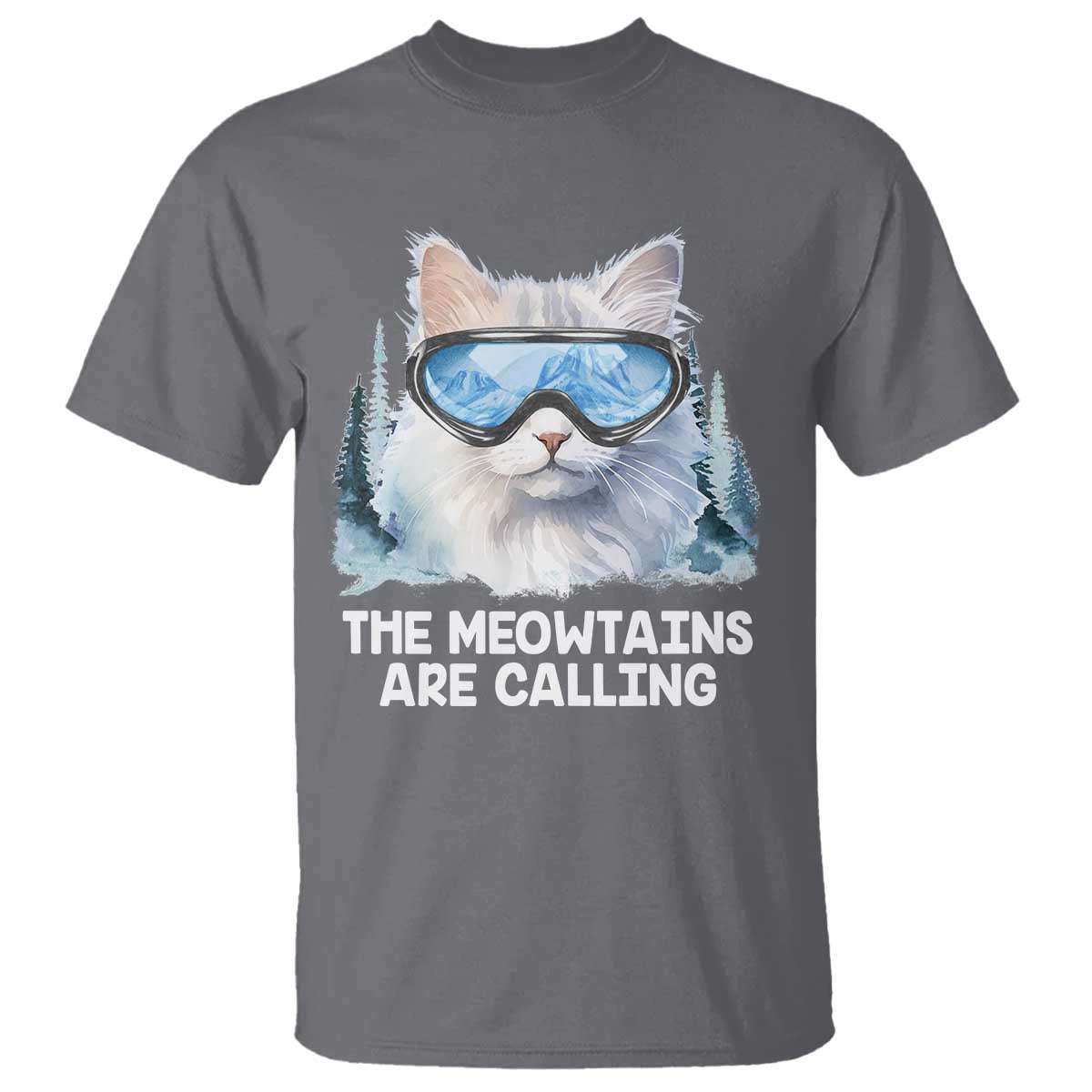 Funny Skiing Snowboarding Cat T Shirt The Meowtains Are Calling Ski Goggles - Wonder Print Shop