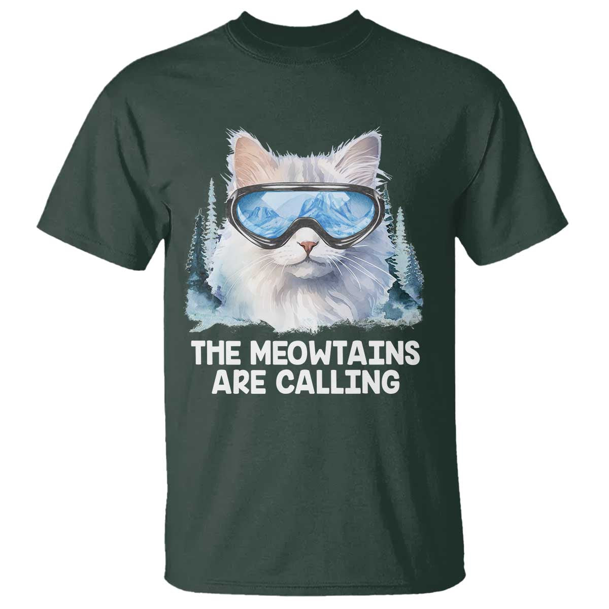 Funny Skiing Snowboarding Cat T Shirt The Meowtains Are Calling Ski Goggles - Wonder Print Shop