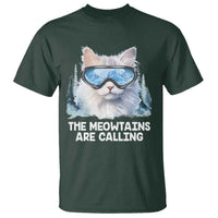 Funny Skiing Snowboarding Cat T Shirt The Meowtains Are Calling Ski Goggles - Wonder Print Shop