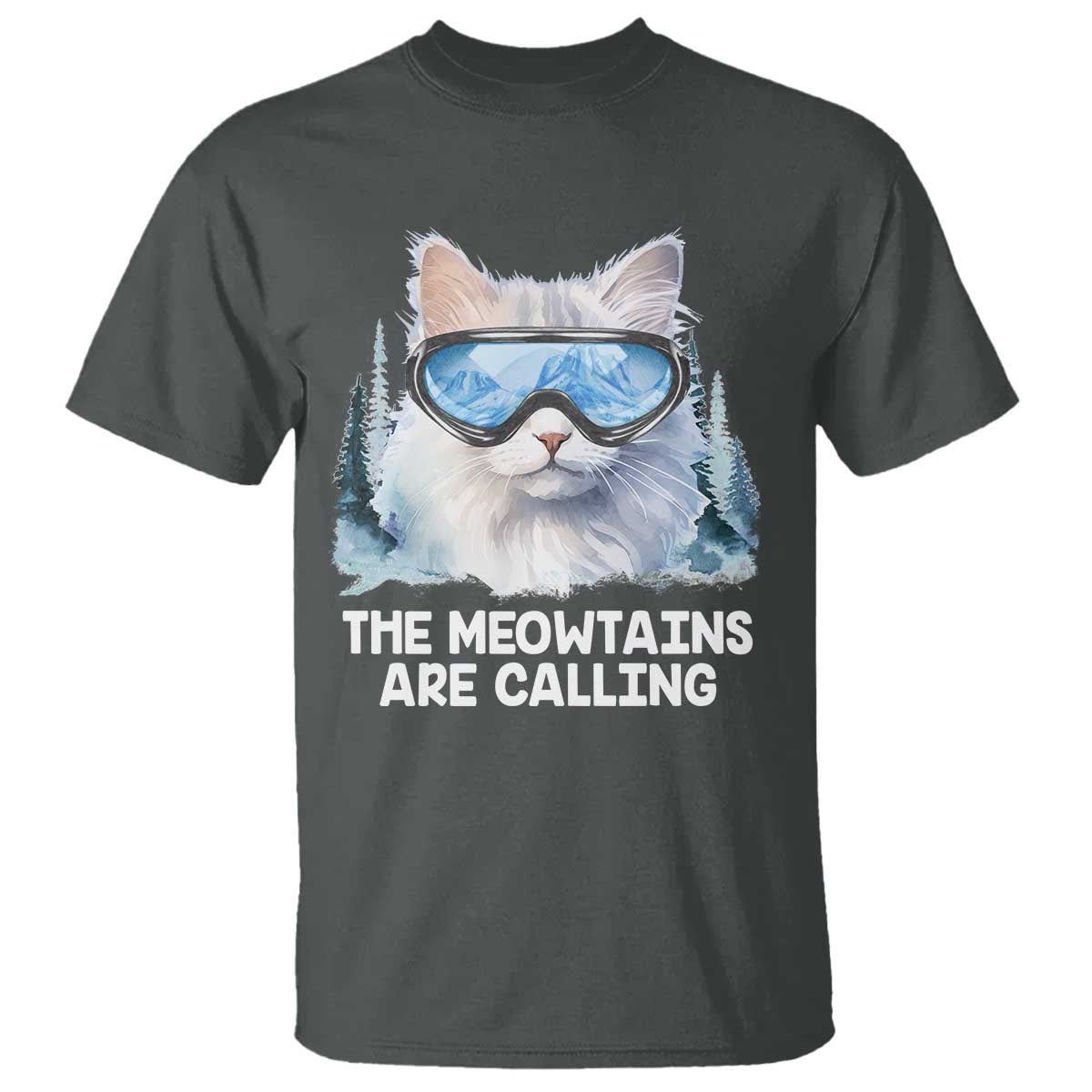 Funny Skiing Snowboarding Cat T Shirt The Meowtains Are Calling Ski Goggles - Wonder Print Shop